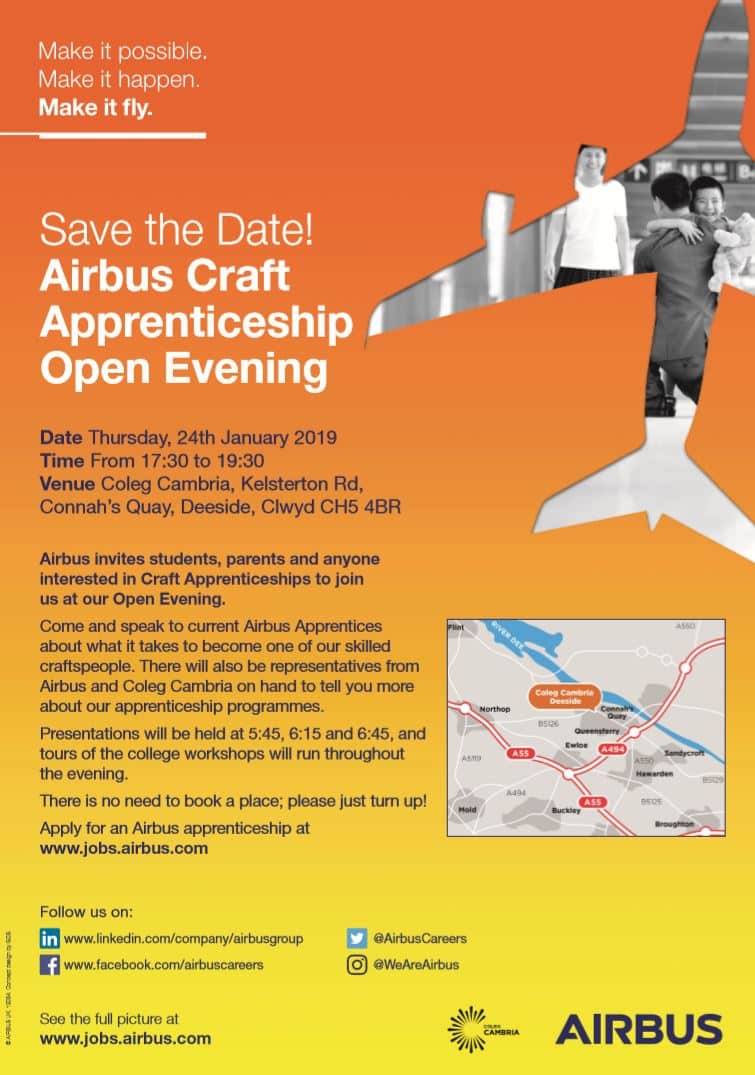 Airbus Craft Apprenticeship Open Evening, Deeside Careers in Aerospace
