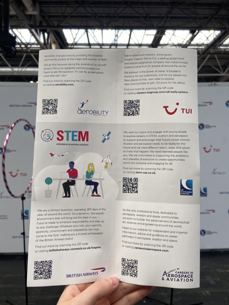 A leaflet of five companies at the big bang fair in the generation aviation zone.
